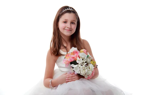 Charming dancer holding a beautiful bouquet — Stock Photo, Image