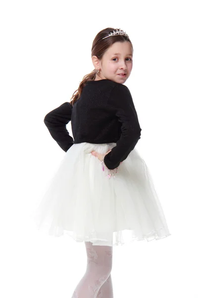 Young girl in a dancing suit on white background — Stock Photo, Image