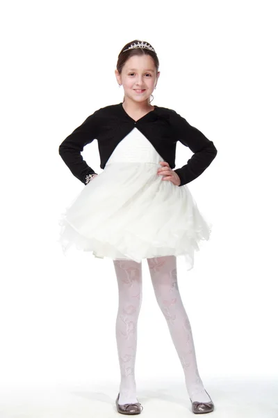 Young girl in a dancing suit on white background — Stock Photo, Image