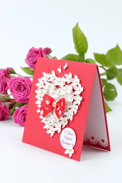 Mooie hart vorm met florale sieraad wenskaart — Stockfoto