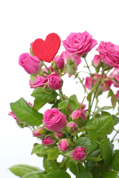 로맨틱 하트 기호 및 해피 발렌타인 데이에 꽃 — 스톡 사진