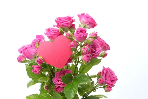 Bouquet di rose con cuore rosa — Foto Stock