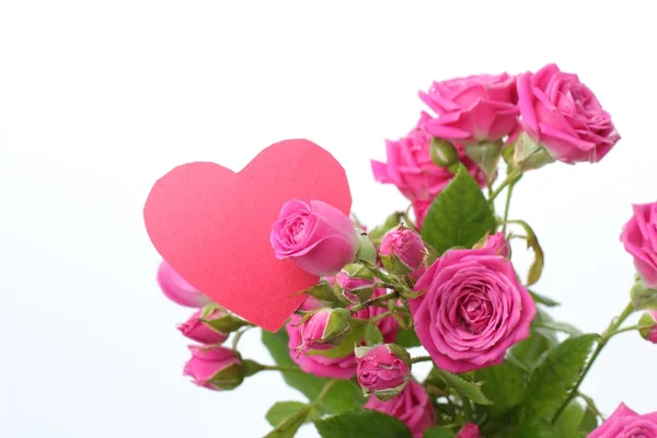 Buquê de rosas com coração rosa — Fotografia de Stock