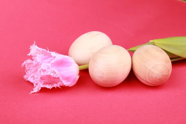 Easter eggs and tulips — Stock Photo, Image