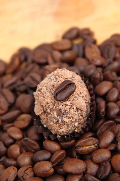 Chokladkaka på en kaffebönor — Stockfoto