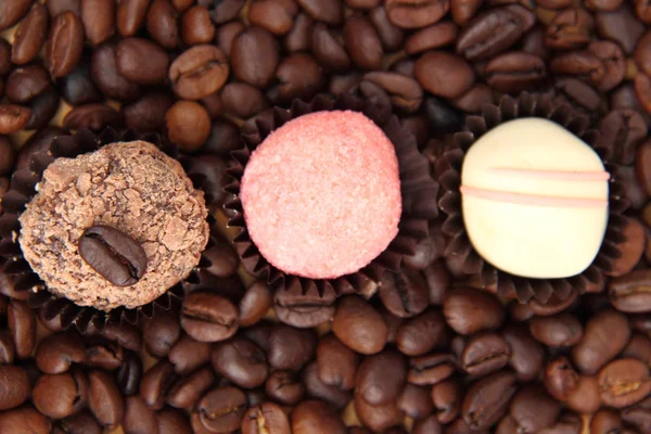 Gâteaux au chocolat sur des grains de café — Photo