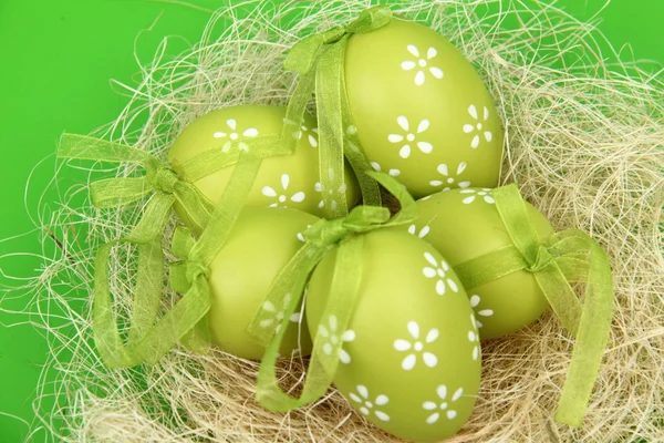 Easter color eggs in nest — Stock Photo, Image