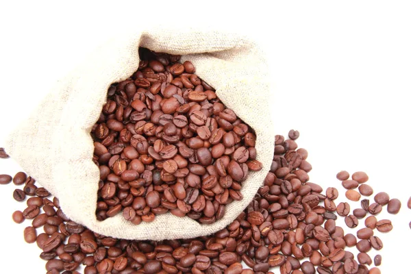 Coffee beans and sack — Stock Photo, Image