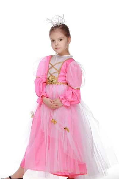 Malá princezna v růžových šatech — Stock fotografie
