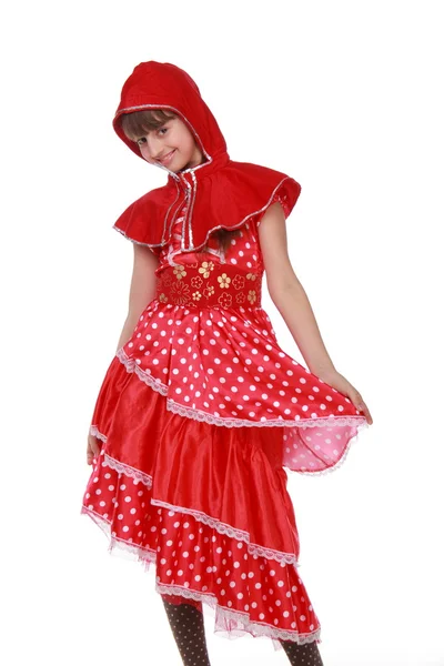 Portrait of a cute girl in costume of red — Stock Photo, Image