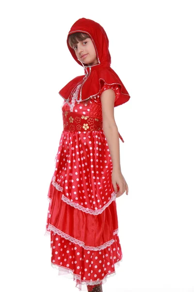 Portret van een schattig meisje in kostuum van rood — Stockfoto