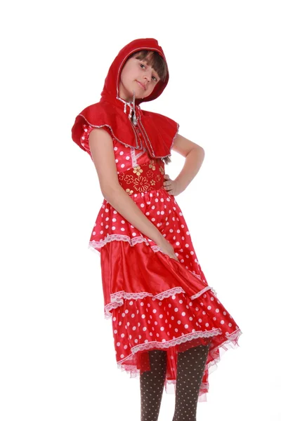 Portrait of a cute girl in costume of red — Stock Photo, Image