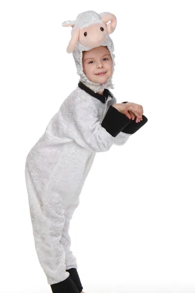 Menina bonita emocional em trajes engraçados para mascarada — Fotografia de Stock