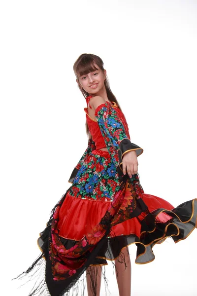 Hermosa chica en vestido de color sobre fondo blanco — Foto de Stock