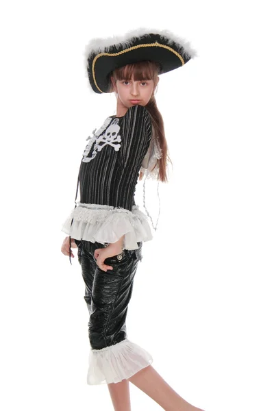 Belle fille dans une belle robe pirate chapeau — Photo