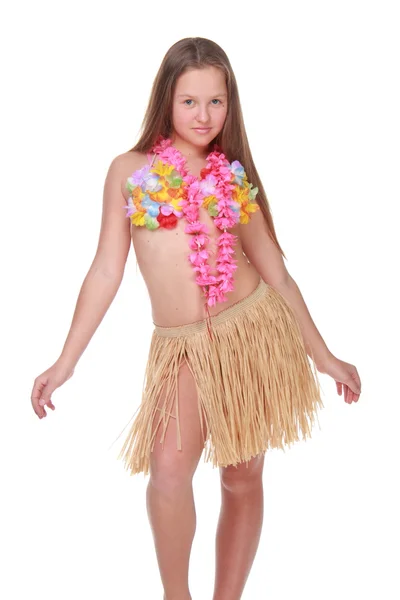 穿着夏威夷服装的美丽少女 — 图库照片