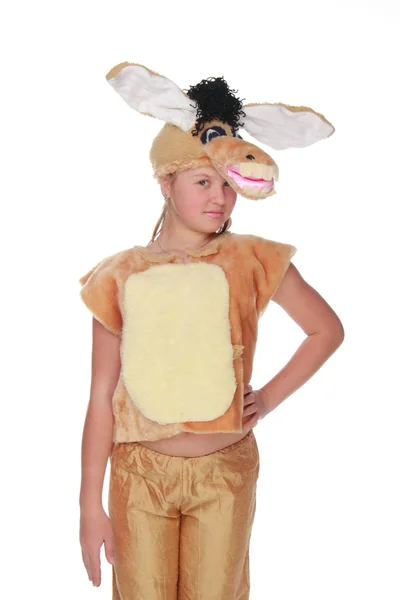 Criança em um vestido chique ridículo — Fotografia de Stock