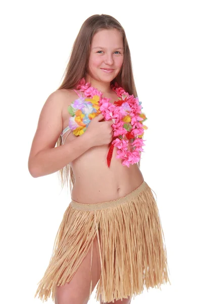 Linda adolescente vestindo hawaii traje — Fotografia de Stock