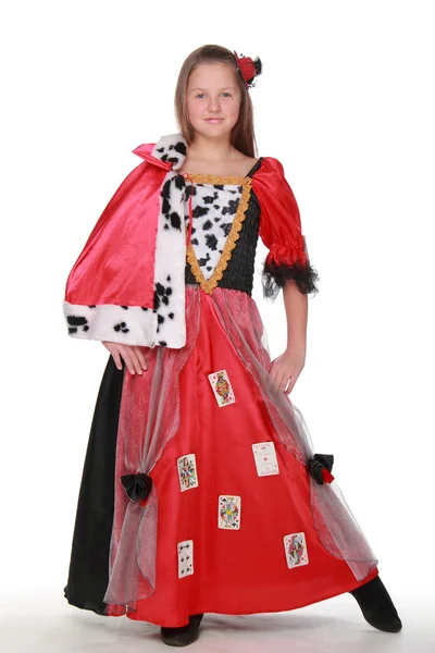 Mädchen als rote Königin gekleidet — Stockfoto