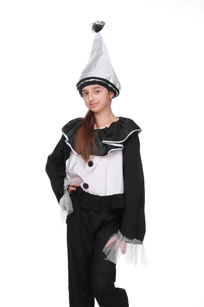 Menina vestida como Pierrot — Fotografia de Stock
