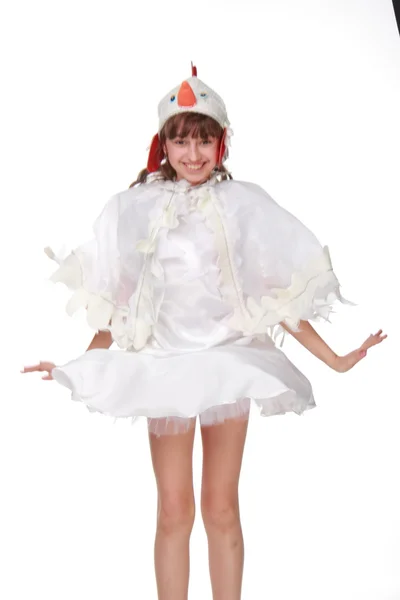 Menina em vestido chique cegonha no feriado — Fotografia de Stock
