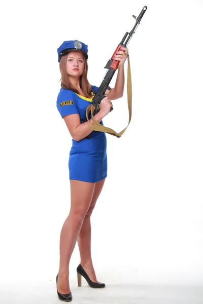 Woman in sexy fancy dress police on Holiday — Stock Photo, Image