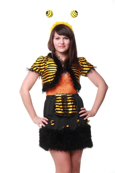 Joven mujer emocional vestida como una abeja —  Fotos de Stock