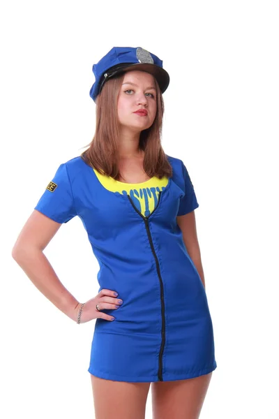 Donna in sexy polizia vestito di fantasia — Foto Stock