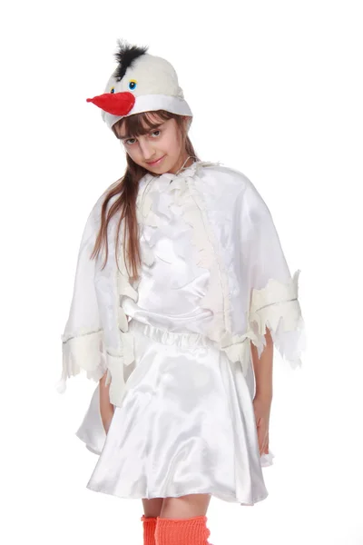 デザインの凝った服コウノトリの小さな女の子 — ストック写真