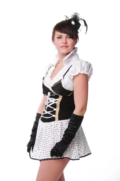 Attractive young woman in costume on white background — Stock Photo, Image