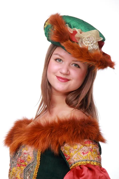 A nice young woman in a dress of the nineteenth century on white background — Stock Photo, Image