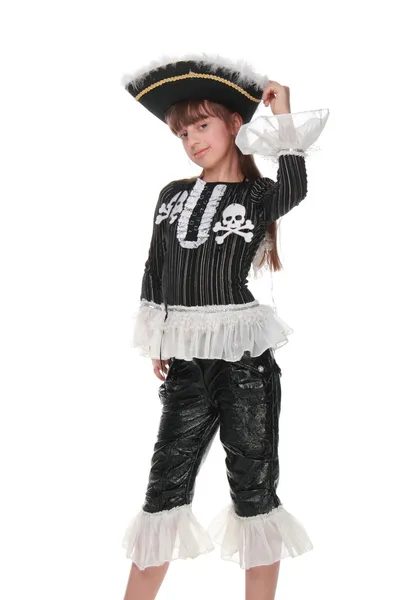 Chica encantadora en un hermoso vestido sombrero pirata Imagen De Stock