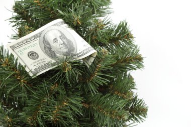 Noel ağacına asılı Doları banknot