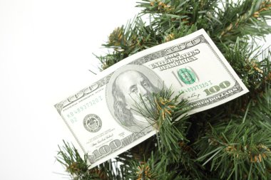 Noel ağacına asılı Doları banknot