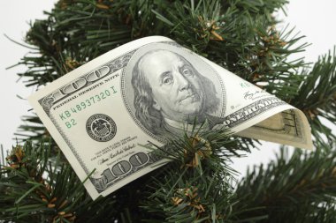 bir Noel ağacı 100 dolar bill yakın çekim