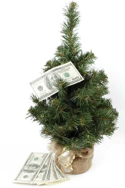 圣诞树上点缀着美国美元 — 图库照片