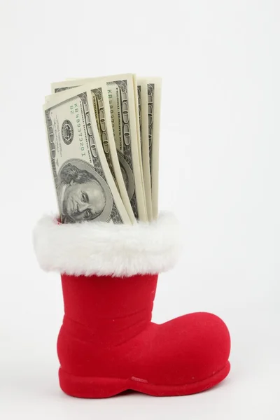 Árbol de Navidad decorado con dollar bill y juguete bola — Stok fotoğraf