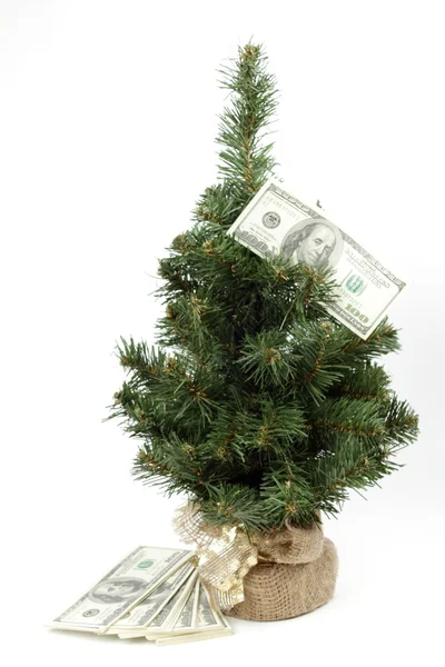 Christmas tree decorated with money — Stock Photo, Image