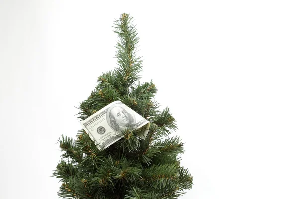 Yüz dolar bill bir Noel ağacı üzerinde — Stok fotoğraf