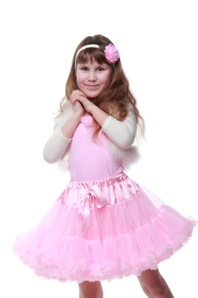 Kleines Mädchen Ballerina auf weißem Hintergrund — Stockfoto
