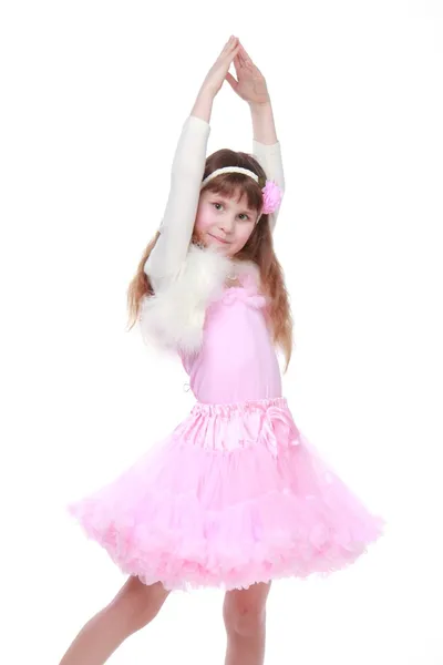 乌克兰漂亮的小女孩，在粉色的芭蕾舞裙上美丽和时尚的长期健康头发 — 图库照片