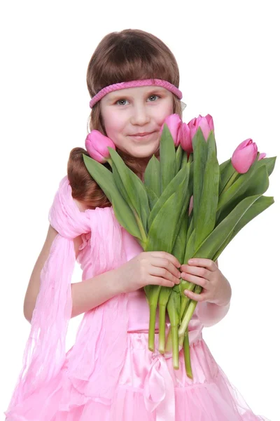 Portrait of a little girl with a big bouquet — Stock Photo, Image