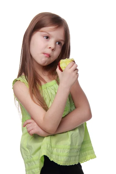 Bastante alegre chica come una manzana — Foto de Stock