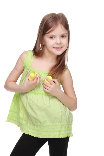 Little girl holding Easter chicken and egg — Stock Photo, Image