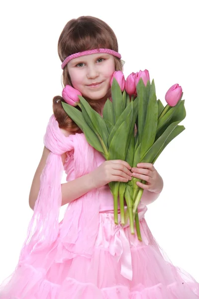 Ritratto di una bambina con un grande bouquet Immagini Stock Royalty Free