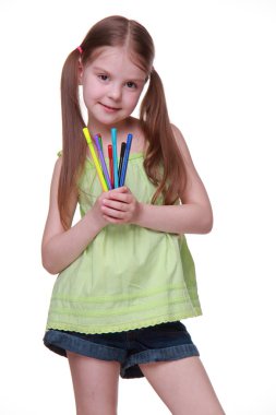 Keçeli Kalemler ile küçük kız portre Studio