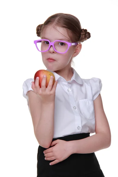 Portrét školačka v brýle jablko — Stock fotografie