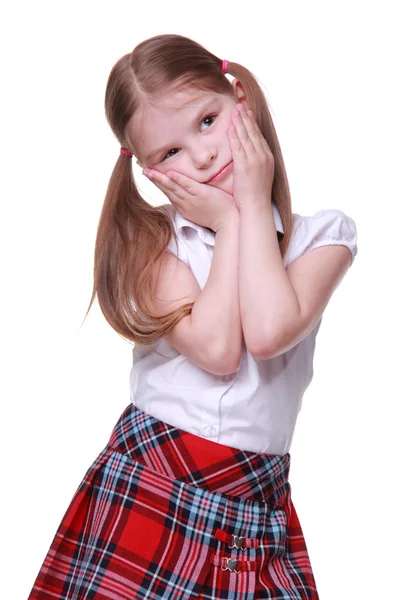 Retrato de niña agarrada de la mano en la cara —  Fotos de Stock