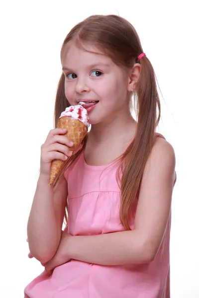 Little cute girl eating ice cream — Stock Photo, Image