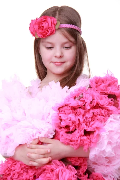 Retrato de uma menina em um vestido rosa — Fotografia de Stock